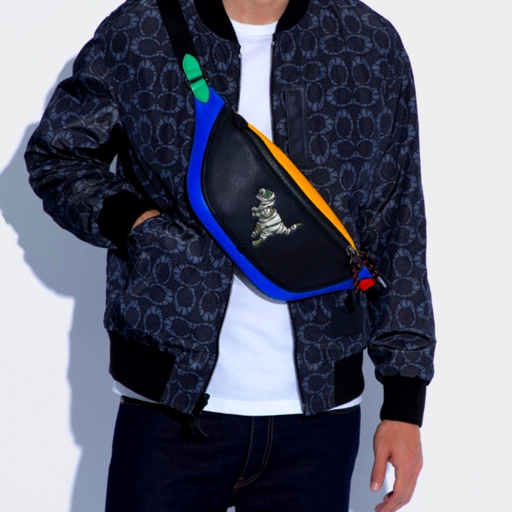 Coach X Michael B. Jordan League belt bag in color block with mummified Rexy